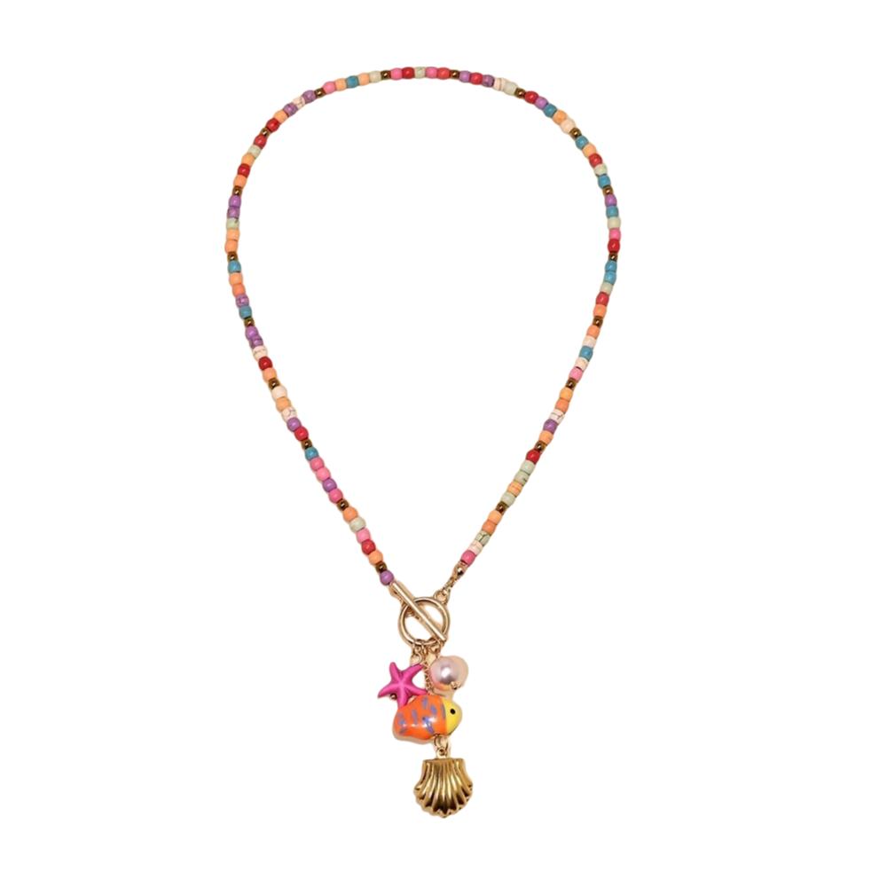 Vacation Style Ceramic Fish Bohemian Pendant Adjustable Rope Faux Pearl Collarbone Chain Boho Choker Jewelry Female Fashion
