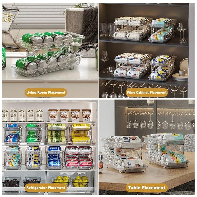 Scalable Refrigerator Organizer Pop Soda Can Dispenser Beverage Holder for Fridge Double-Layer Adjustable Drink Can Storage Rack