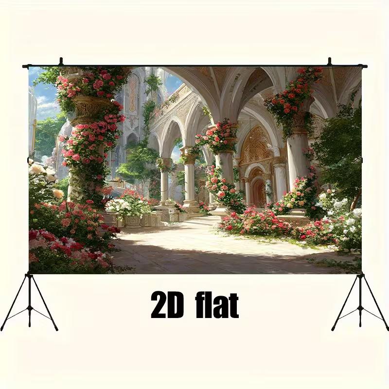 

2D Floral Castle Backdrop Palace Garden Wedding Photography Background 47.2x31.5inch/120*80cm