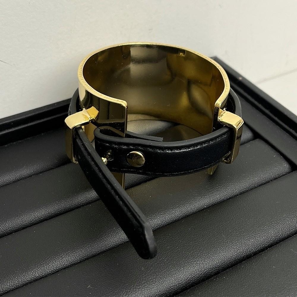 Silver Belt Buckle Leather Bracelet Golden Women Open Bangle Exaggerated Metal Bangle Versatile