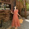 Plus Size French Retro Floral Square Neck Summer Dress