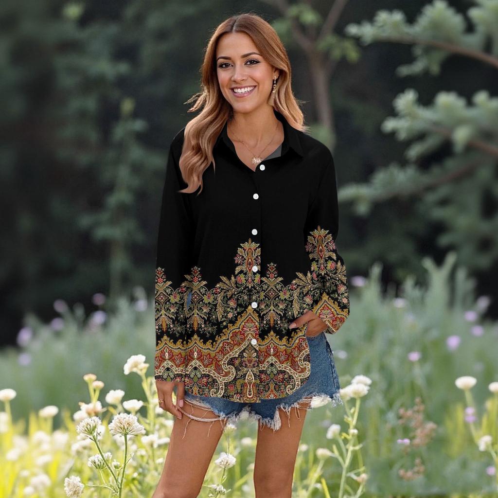 Women's Casual Fashion Tops Long Sleeve Button Loose Shirt