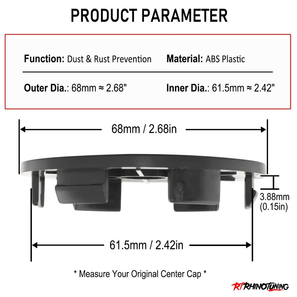 Wheel Center Caps 68mm 61.5mm 4 Pieces Black Wheel Cover Center Cover