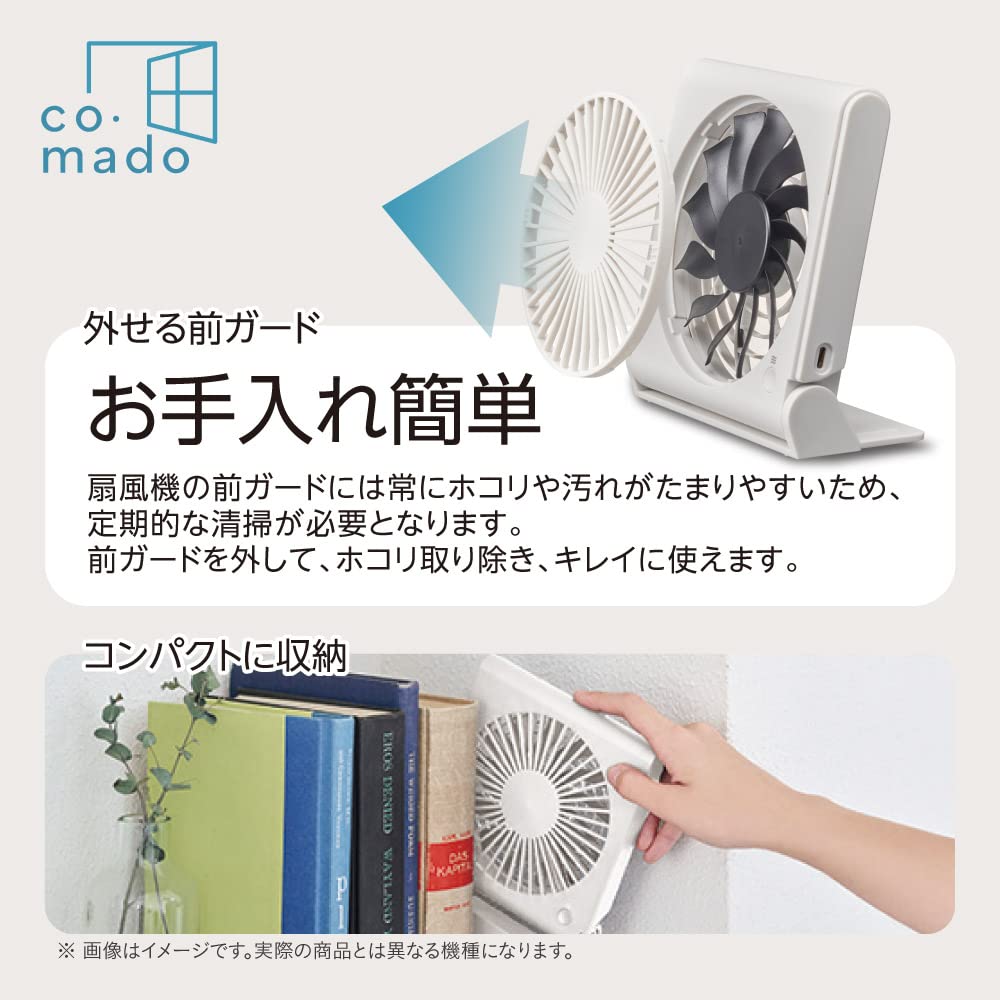Doshisha Slim Compact Tabletop Fan Easy to 3 Power Sources 3 Speed Airflow Quiet 3cm Lite, Clean, (AC, USB, Mobile), Settings, Up/Down Adjustment,