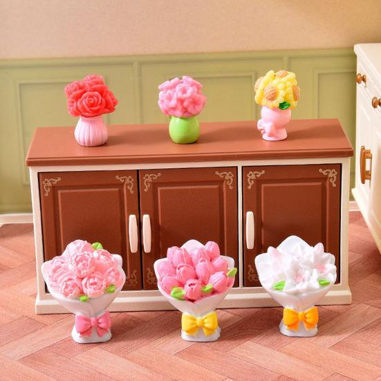 Yousheng Miniature Dollhouse Flower Bouquet Accessories Mini Artificial Resin Rose Tulip Sunflower Lily Flower Figurine for DIY Garden Bonsai Micro