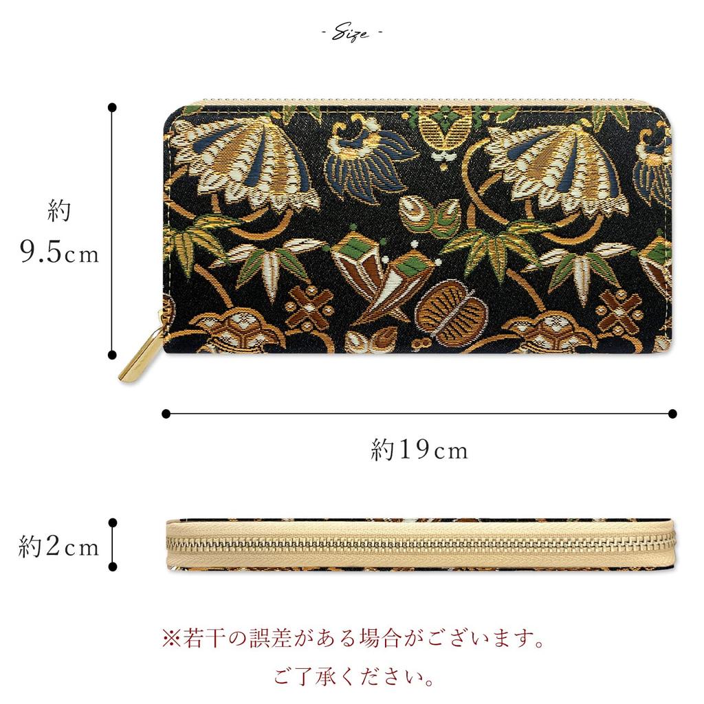 Long Round Long Wallet with Card Slots and Coin Gold Moonlight Black [leo&aoi] Nishijin-ori Wallet, Zipper, Purse, Brocade, Design, Treasures,