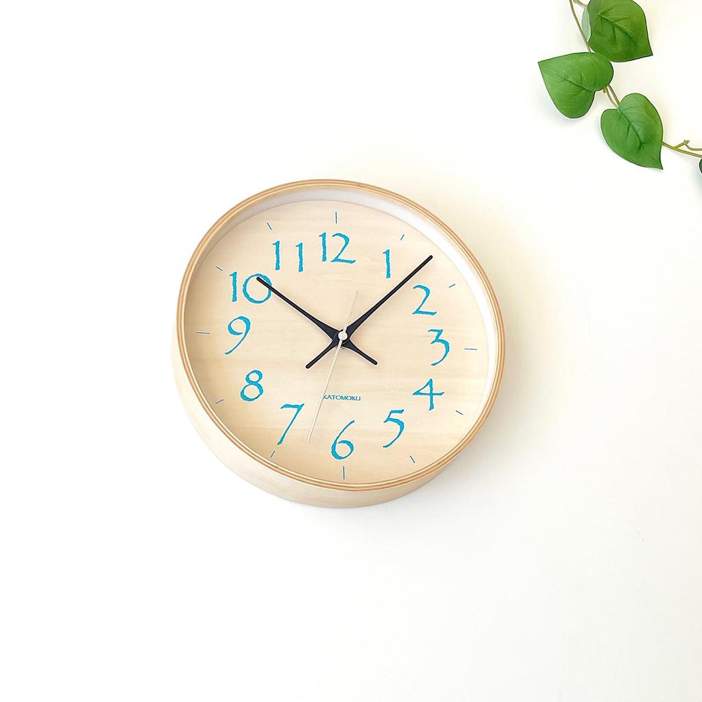 KATOMOKU plywood clock 21 Light Blue KM-120LBRC Wall Clock, Continuous Second Hand, Diameter 25.2cm (Radio-controlled)