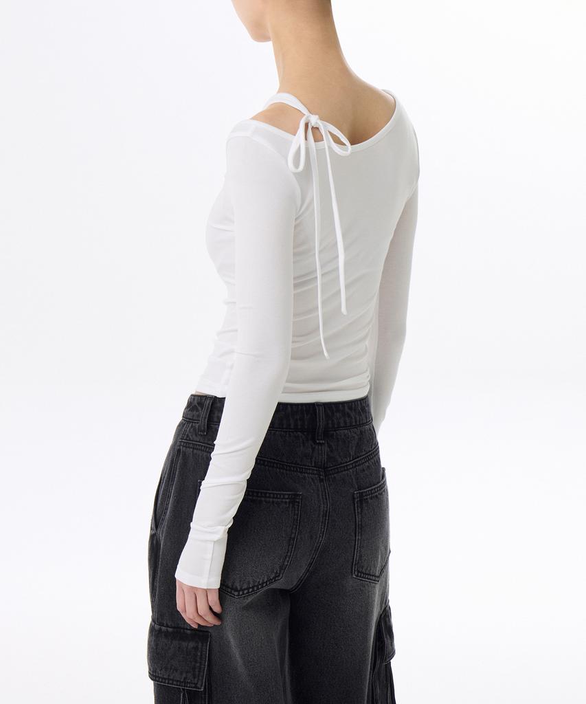 MUSINSA STANDARD WOMAN Women'S Tencel Slim Cut-Out String Long Sleeve T-Shirt [White]