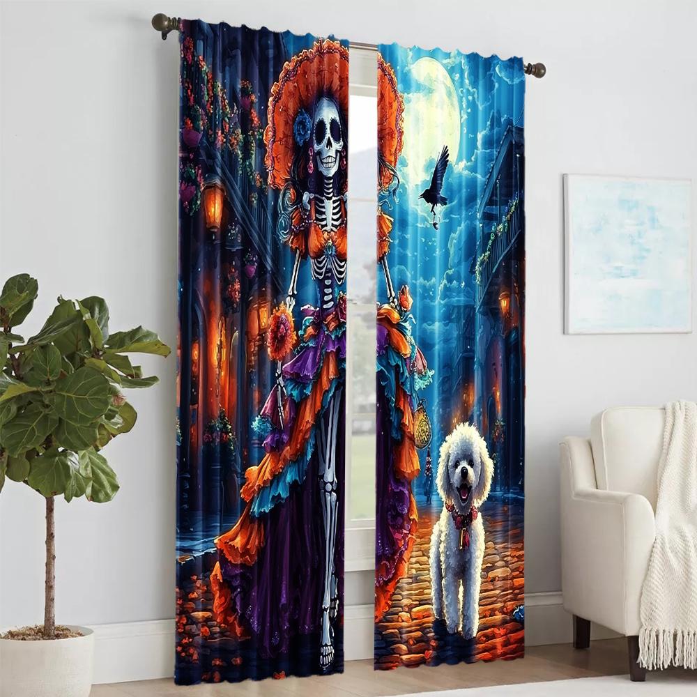 2 Pcs   Versatile Polyester Transparent Curtains for Home Decoration Day of the Dead for Use In Bedrooms and Living Rooms