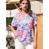 American Shiying Retro Flower Print Short Sleeve T-shirt Women 2025 Summer New Color Matching V Neck Pullover