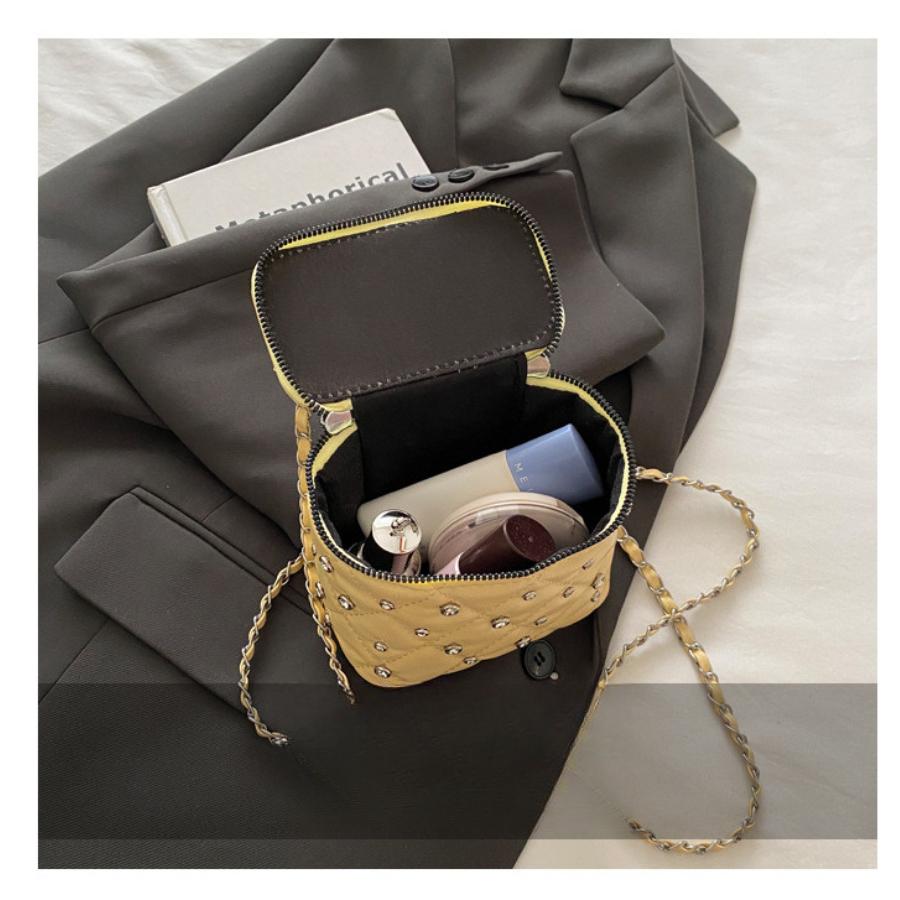 New Fashion Mini Quilted Box Bag for Women Diamond Stitch Faux Leather Chain Shoulder Crossbody Purse