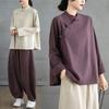 Damen Baumwoll-Leinen Buddhistische Zen Schlichte Kleidung Roben, Chinesischer Stil Diagonale Oberteile, Kloster Laienkleidung, Meditationskleidung, Langarm
