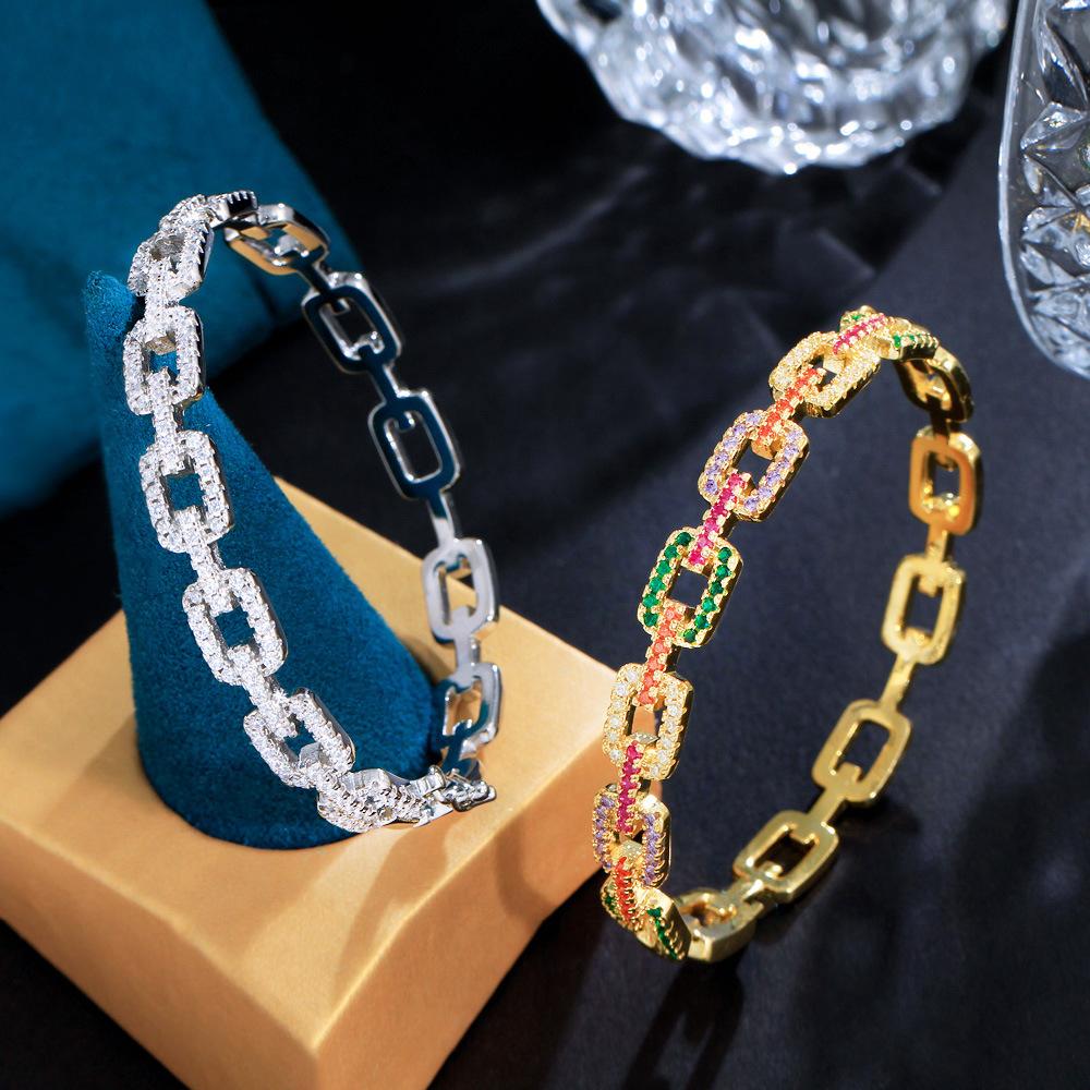Light Luxury Micro-Inlaid Zircon Hollow Square Splicing Bracelet Full Of Diamonds High-End Chain Bracelet Jewelry