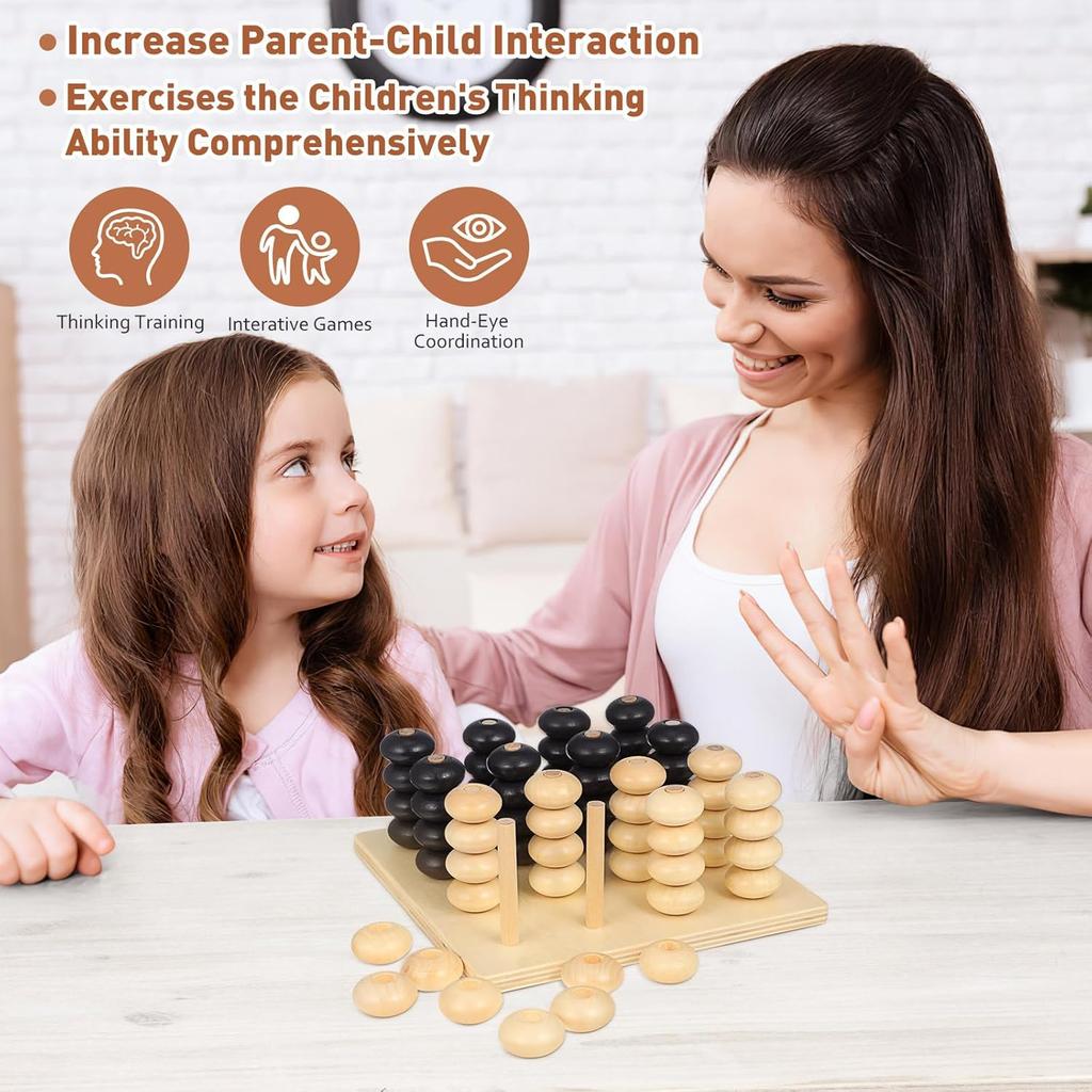 Wooden Board Game 1 Set Logical Training Toy Brain Teaser Toys 3D Four in a Row Game Table Games Brain Teaser Chess Puzzle for Desktop Aldult