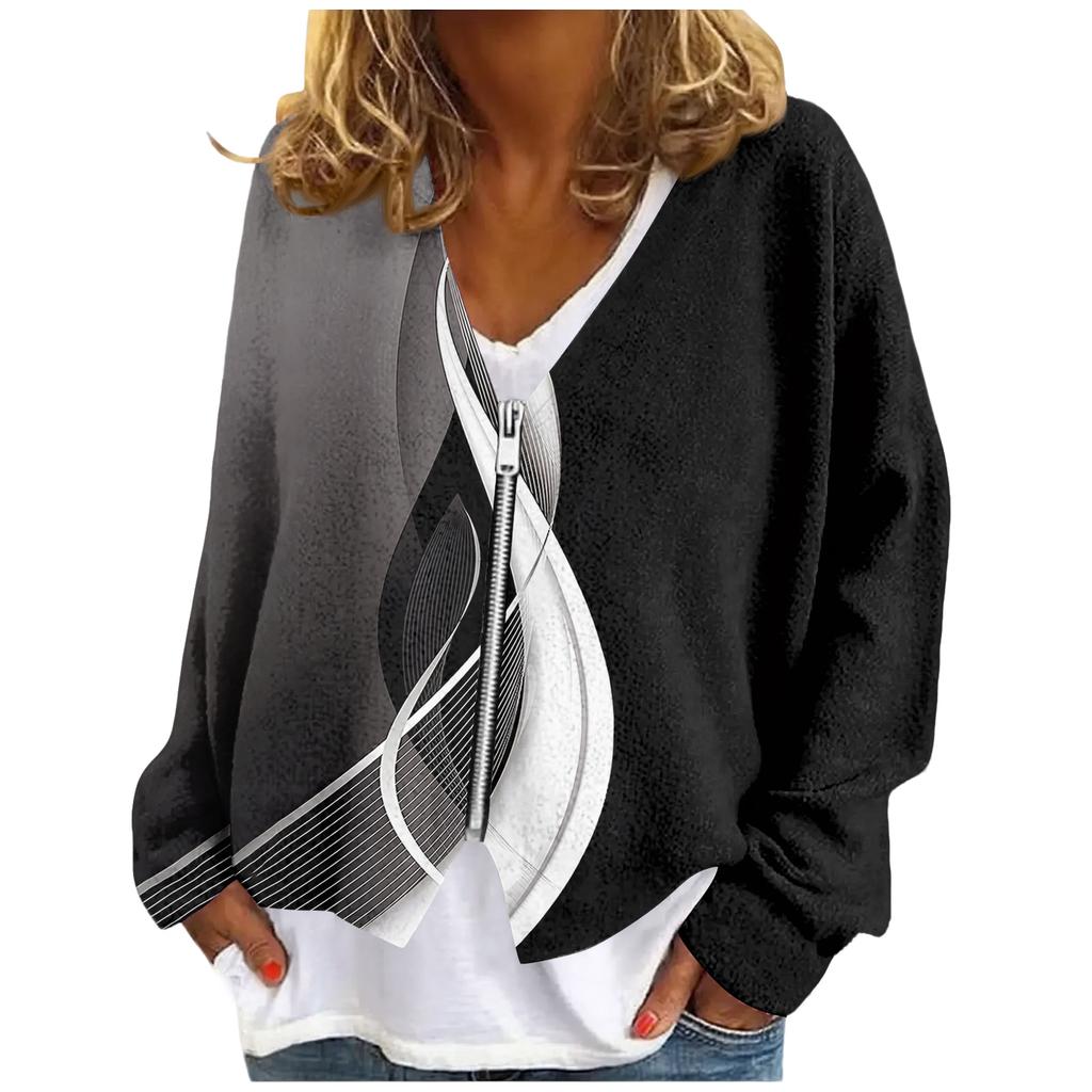 Womens Zip Up Sweaters Sweatshirts Long Sleeve Oversized Jackets Soft Casual Loose Tunic Tops
