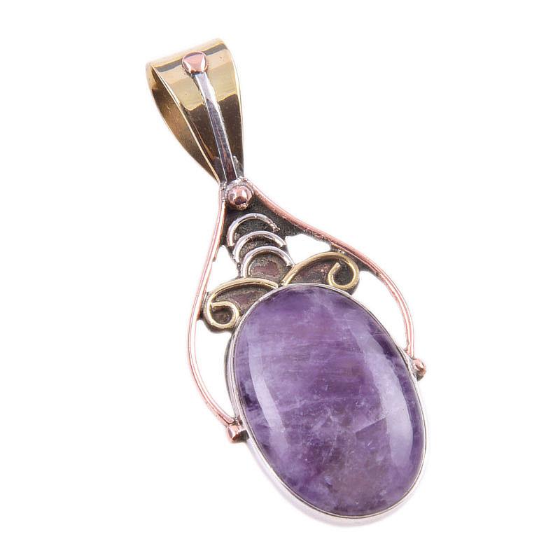 Natural Tiffany Stone 925 Solid Sterling Silver Gift TwoTone Pendant 1.50" y8m16