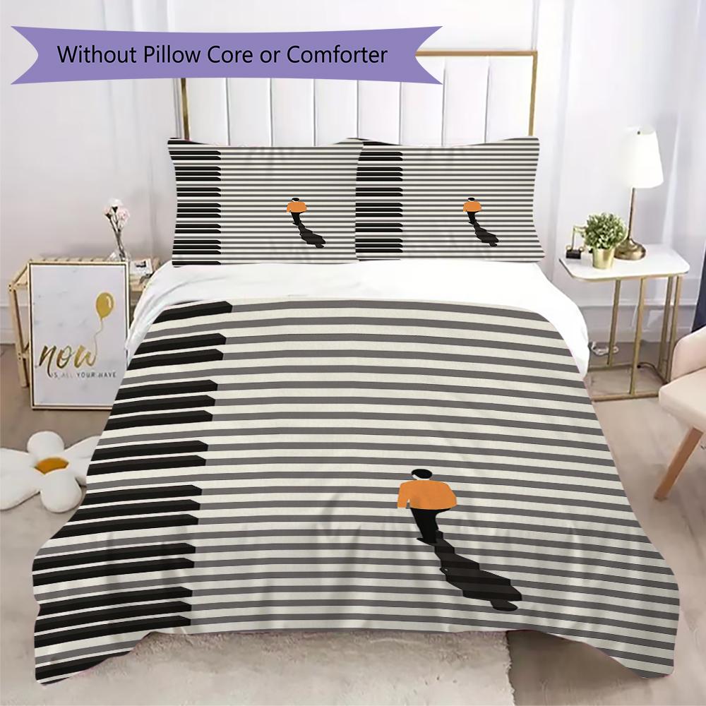 1PC Piano keys music Theme Bedding Quilt Set Quilt Cover Pillowcase Home Decoration Birthday Gift (1 * duvet cover + 2 * pillowcase, without core)A10
