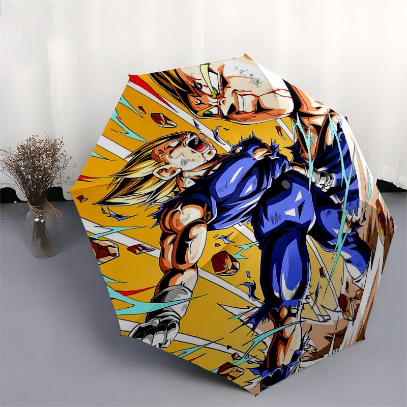 1pc Dragon Ball Z Vegeta & Goku Outdoor Umbrella - Automatic Opening/Closing - Portable 3-Fold Design - 8 Bone Iron Frame - Ideal Gift for Fans, Trave