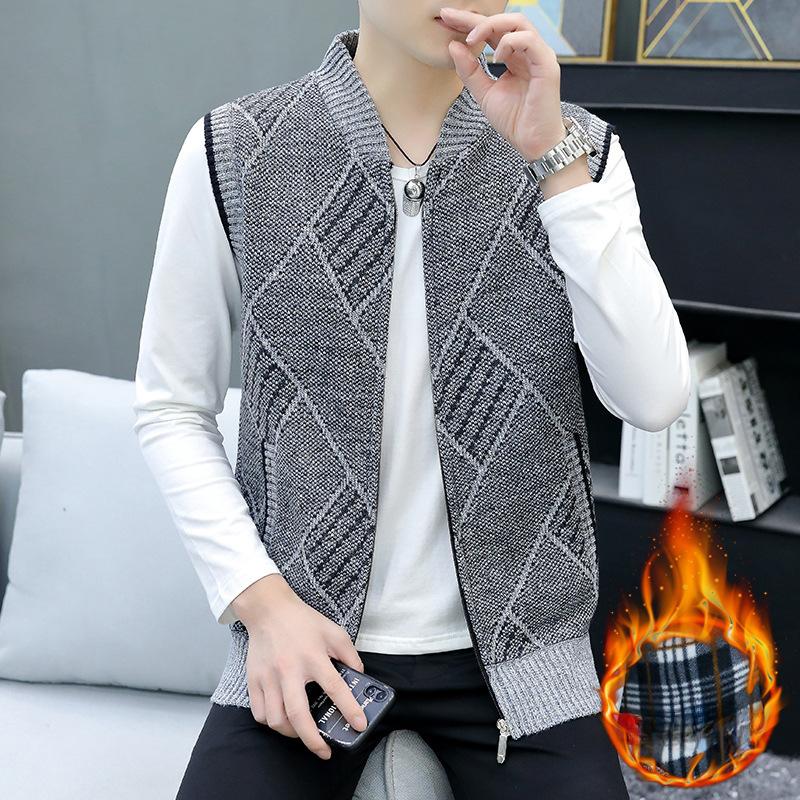 Vesta Tricotată Nouă de Pluș pentru Bărbați Jachetă Pulover Autonomă Vestă de Modă High-end Vestă Casual