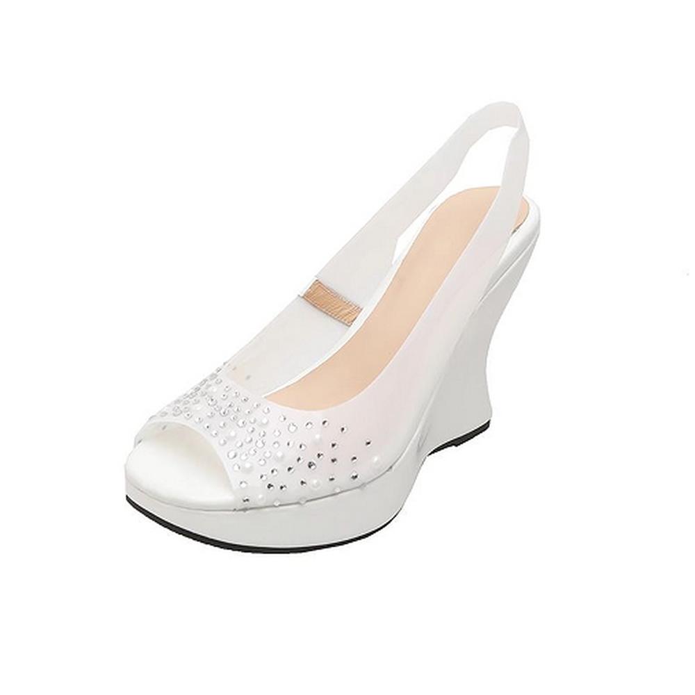Fashion FHC New Women High Heeled Sandals,Wedges Rhinestone Summer Shoes,Slip on,Peep Toe,Back Hollow Out,White,Size 35-39,Dropship