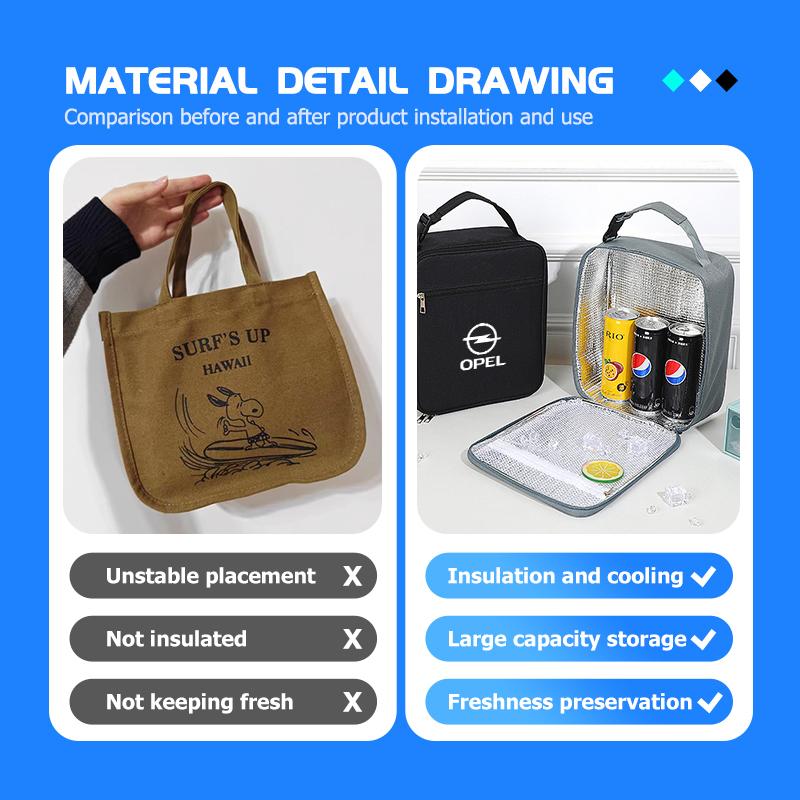 AAAYQ1 Insulated Lunch Bag Thermal Storage Bento Box Cooler Tote Bag For Opel Vectra Zafira Meriva Mokka Grandland Vivaro Antara