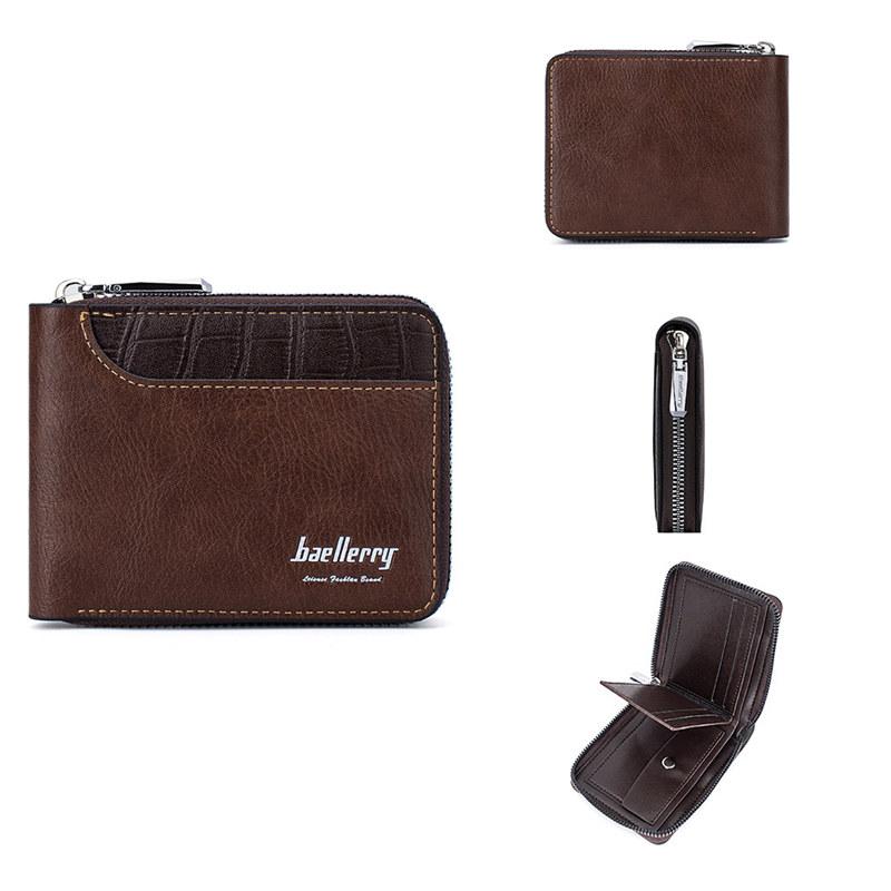 Suport pentru carduri cu protecție RFID Baellerry pentru bărbați, cu design vintage, cu fermoar artificial, genți pentru bani
