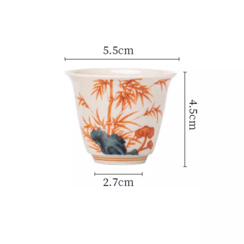 

1pc 70ml Red Bamboo Leaf Ceramic Cup Chinese Style Master Cup Household Tea Cup Kungfu Tea Set Drinking Utensils Teaware 70ml
