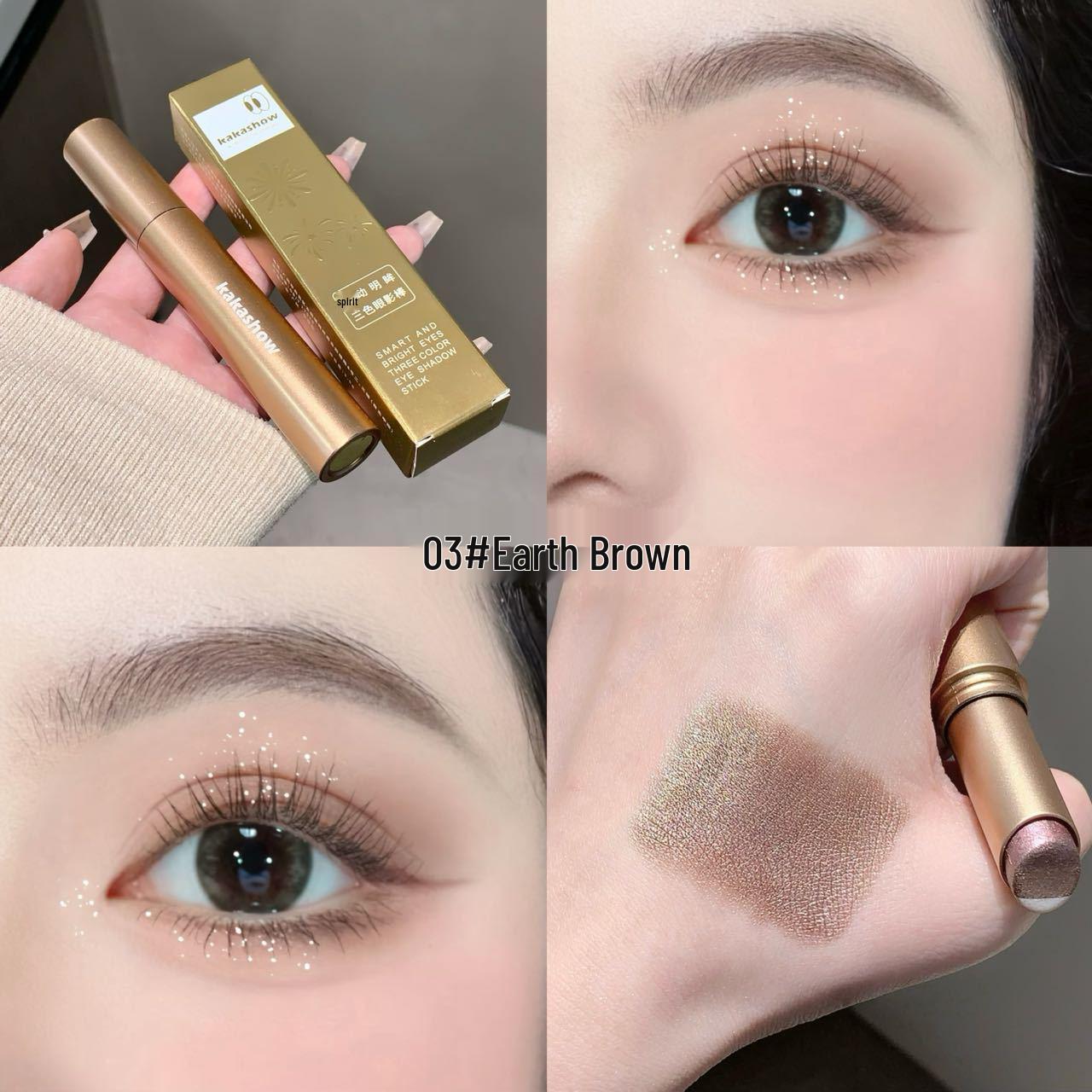 Kakashow Vibrant Bright Eyes 3-Color Eyeshadow Stick - Easy Blend, Highlight, and Shadow for Beginners 3.5g