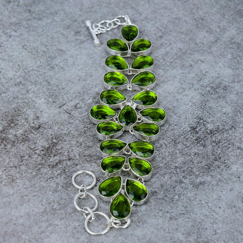 Peridot Edelstein Handgefertigt 925 Sterlingsilber Armband 7-8" M-293