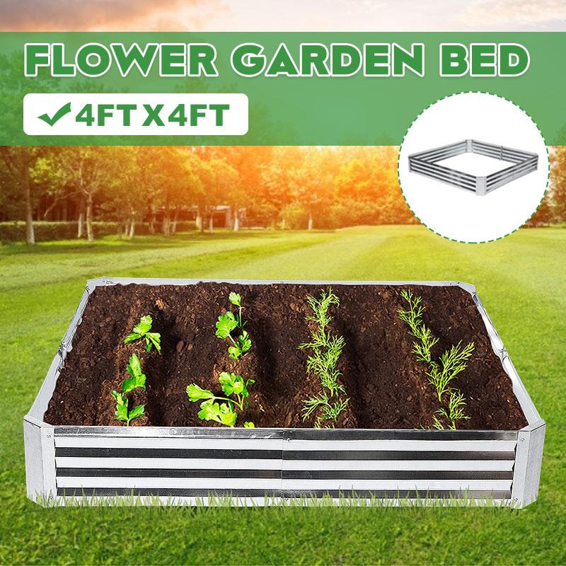 120cm on Vegetable Flower planting Garden Bed Patio Planter Basket Metal Raised home Backyard decoration Garden Nursery Iron Pots Silver