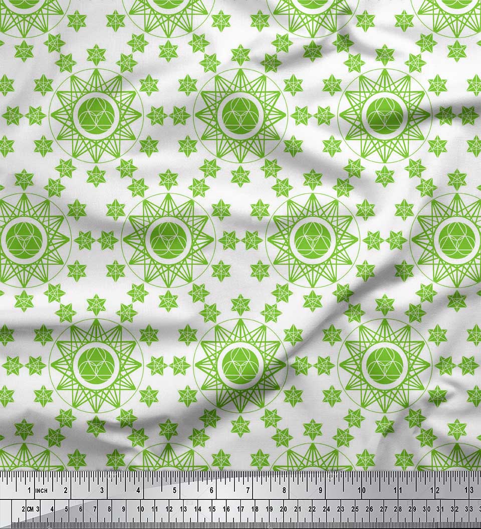 

Соймоі чорна японська креп-атласна тканина з геометричним зірковим геометричним принтом на метри 42 дюйма 42 Inch Wide - Poly Crepe зелений