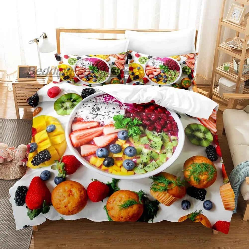 Strawberry Vegetables and Fruits Bedding Set Single Twin Full Queen King Size Bed Set Aldult Kid Bedroom Duvetcover Sets