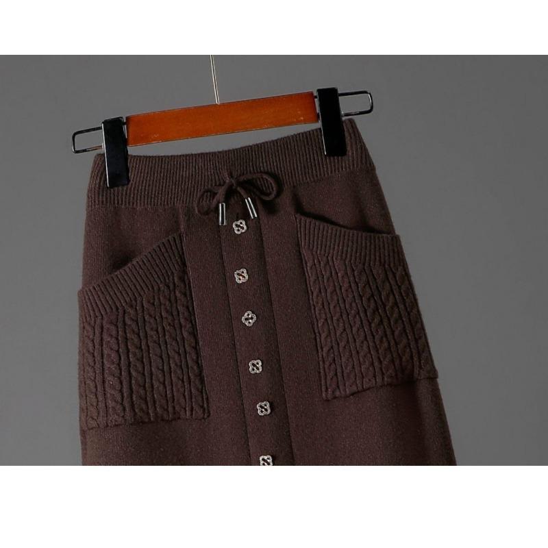Knitted Skirt Women's Autumn and Winter New Temperament Elastic Wool Skirt High Waist A Line Mid-length Skirt