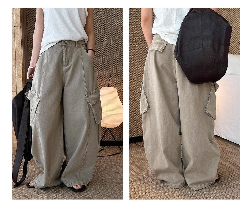 Women's 3D Patchwork Cargo Jeans with Large Pockets - Loose Wide-Leg Style for Spring/Summer Streetwear