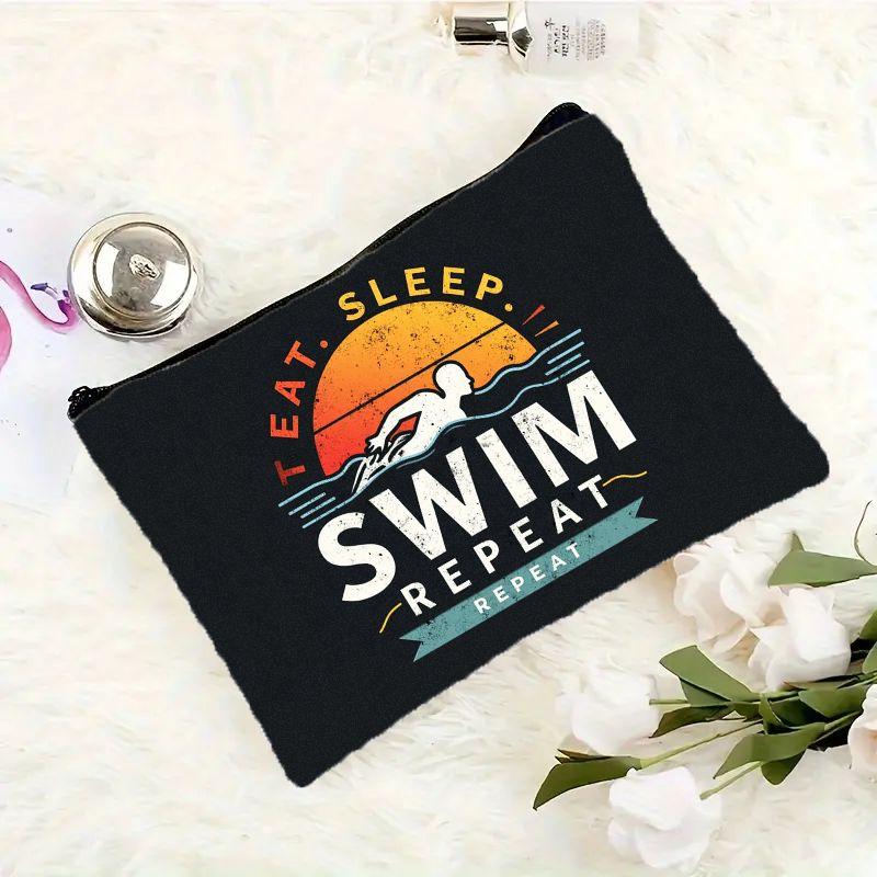 Lightweight and Portable Cosmetic Bag Featuring A Retro Sunset Swimmer Design, Equipped with A Sturdy Zipper. This Versatile