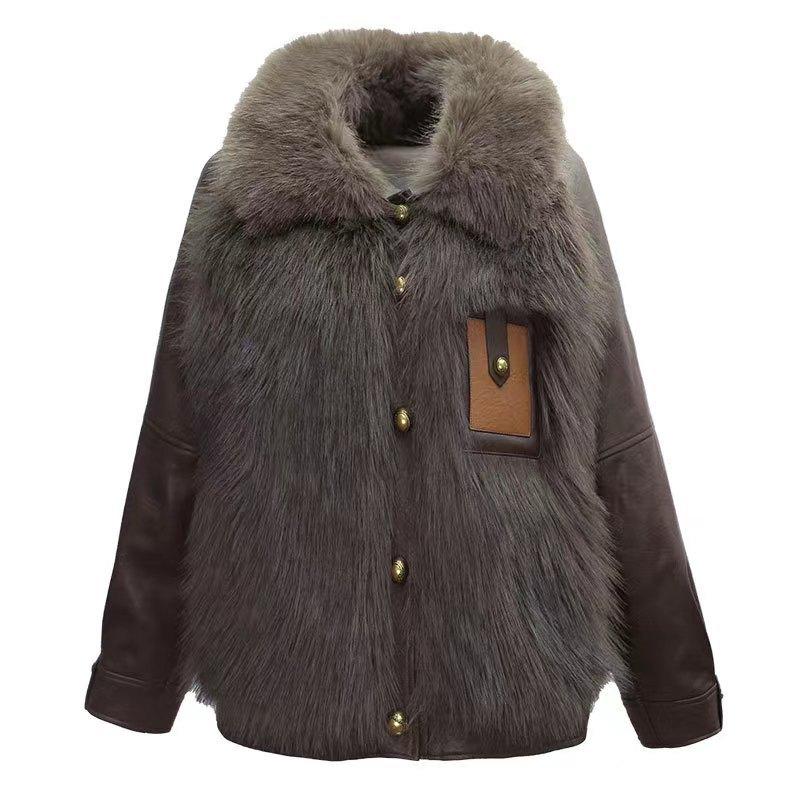 

Зимний новый стиль, искусственный лисьий мех, меховая шуба, меховое интегрированное пальто, женский пуховик с имитацией овечьей кожи, молодой стиль L