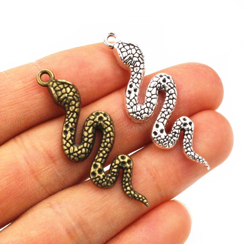 5pcs Antique Silver Color Bronze Snake Charms Pendant DIY Handmade Jewelry Making Accessories Findings for Necklace Bracelet