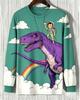 Men's 3D Print Long Sleeve T-Shirt, Astronaut Cat Riding Dinosaur Space Galaxy Graphic Casual Round Neck Long Sleeve Tops