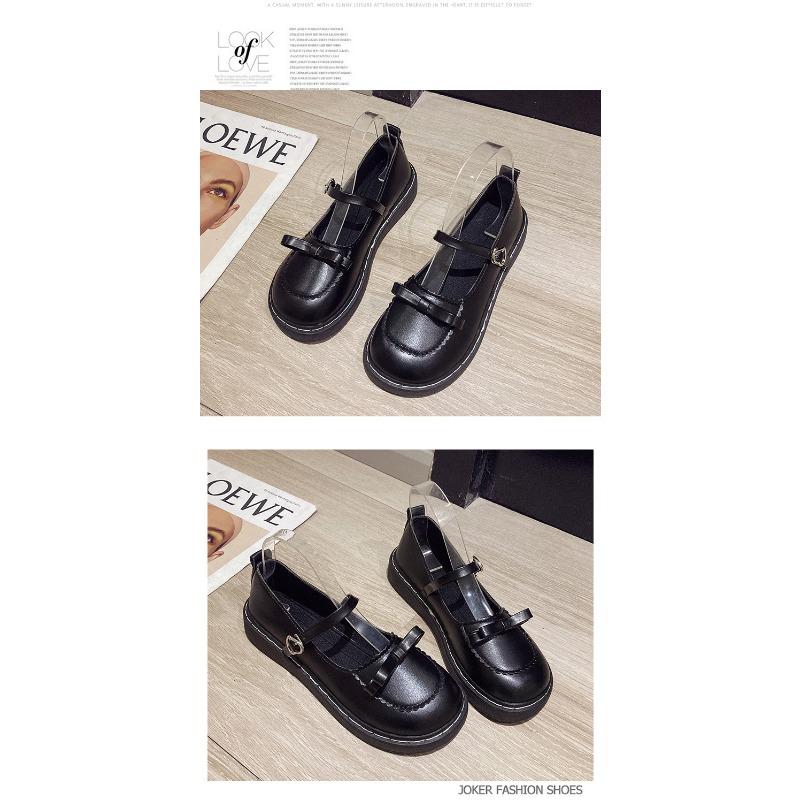 Women S Korean Style Round Toe Flat Leather Shoes For Jk Lolita Daily Wear