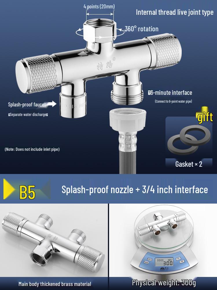 All-Copper Dual-Control Angle Valve Splitter for Toilet and Washing Machine