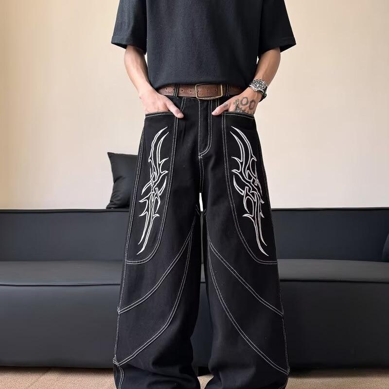 Unisex High Waist Barrel Jeans Loose Fit Streetwear Wide Leg Jeans Vintage American Zip Fly Stretch Denim Trousers