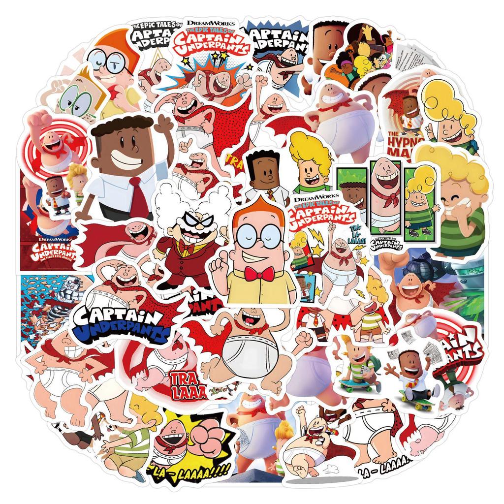 55 Cartoon Captain Underpants Comic Doodle Stickers for Suitcase & Water Bottle