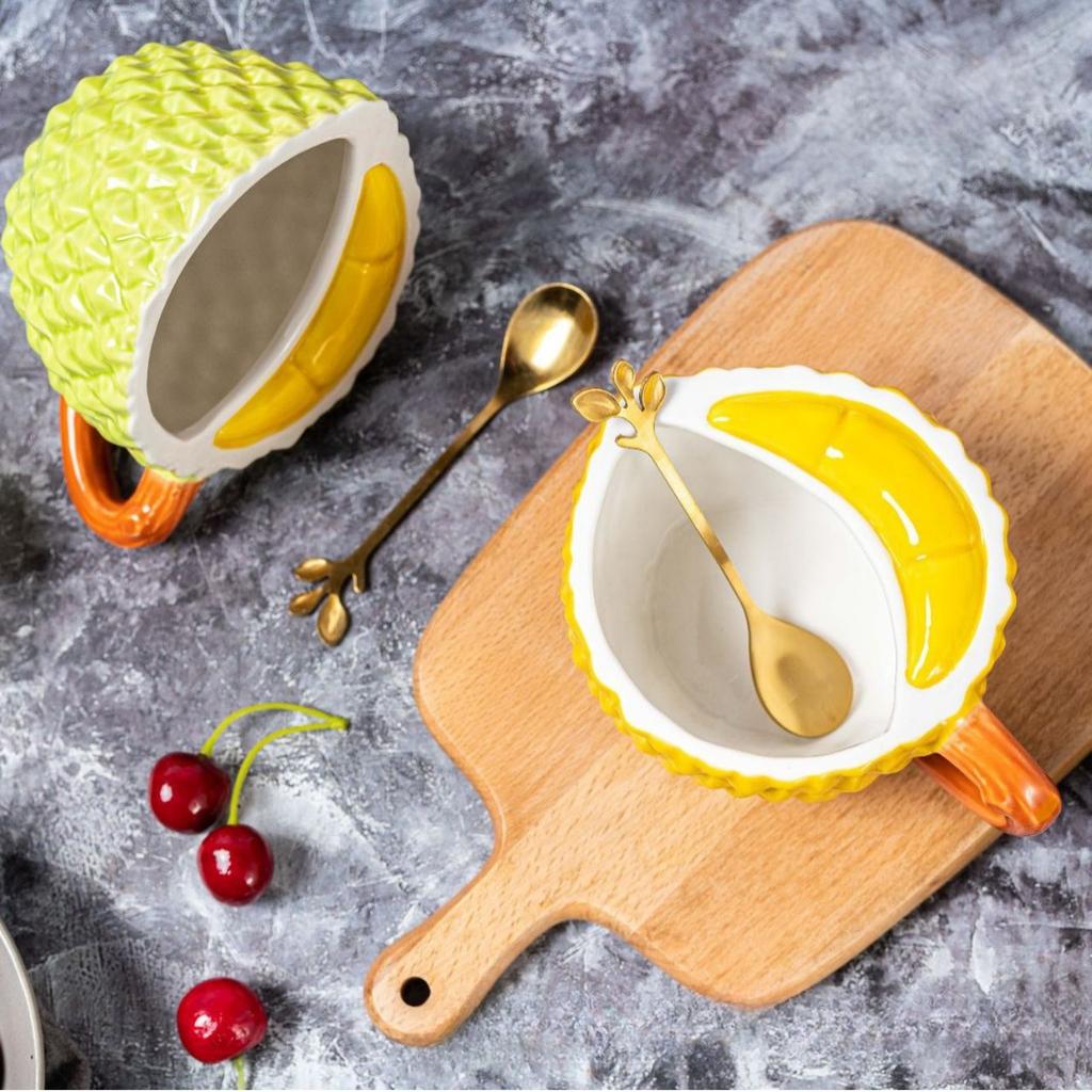 Kreative lustige Durian-Tasse Relief Durian-Muster Becher Hochwertige Keramiktasse Personalisierte Wasserbecher Partnertasse