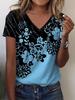 2023 Spring and Summer Europe and the United States Wish New Women's Clothing Flower Printing V-neck Short-sleeved Printing T-shirt