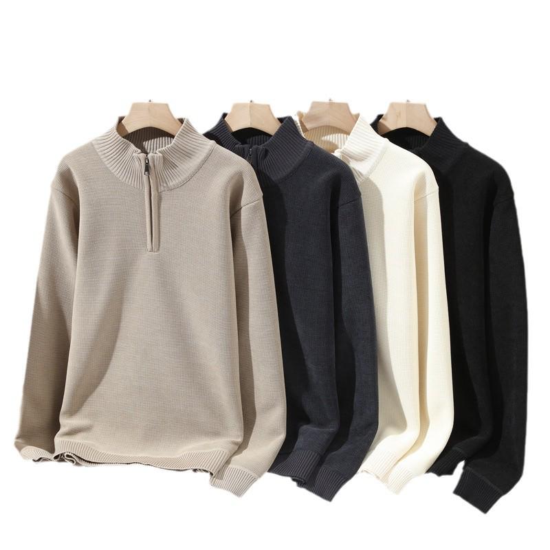 Men's Trendy Woolen Half-Zip Sweater with Velvet Lining - Warm Stand Collar Knitwear