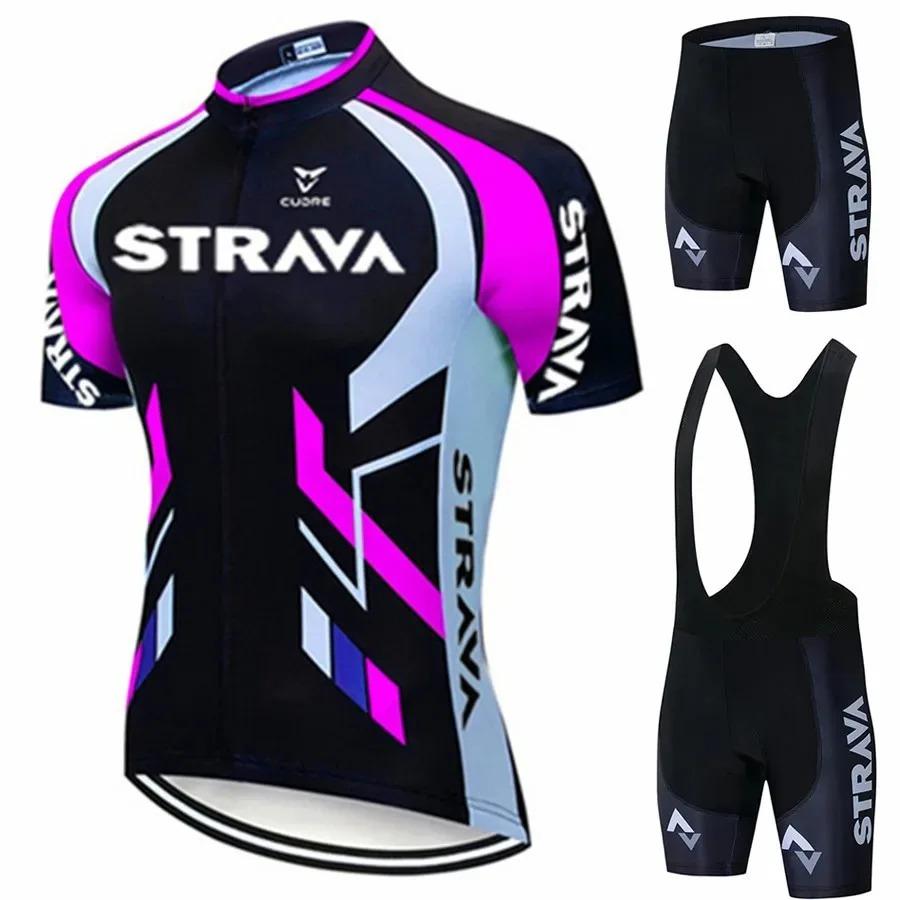 Strava Bicycles Cycling Jersey Set MTB Mens Cycling Maillot Summer Cycle T-Shirt Bib Shorts Suit Triathlon Mountain Bike Clothes
