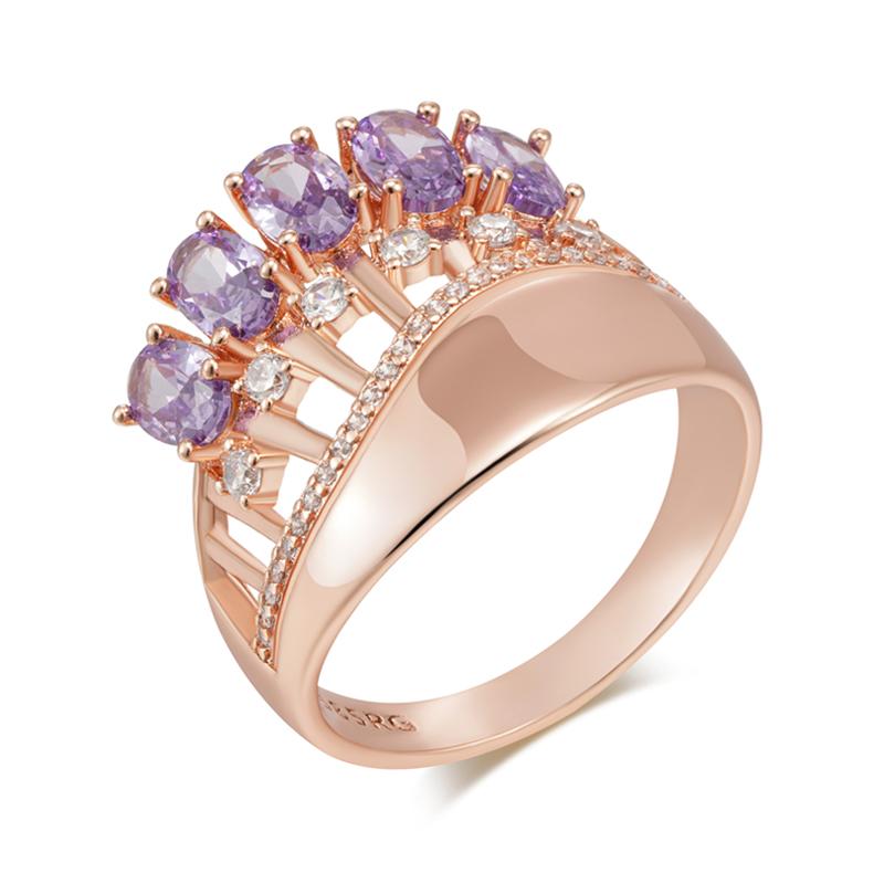 Shiny Purple Natural Zircon Big Rings For Women Fashion Rose Gold Color Crystal Flower Vintage Wedding Jewelry