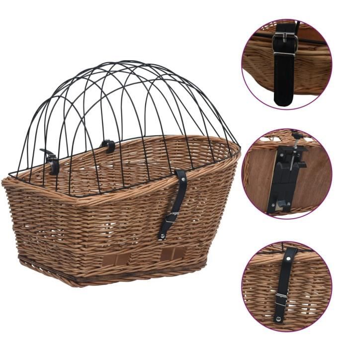 VidaXL Panier arrière de vélo avec couvercle 55x31x36 cm Saule naturel