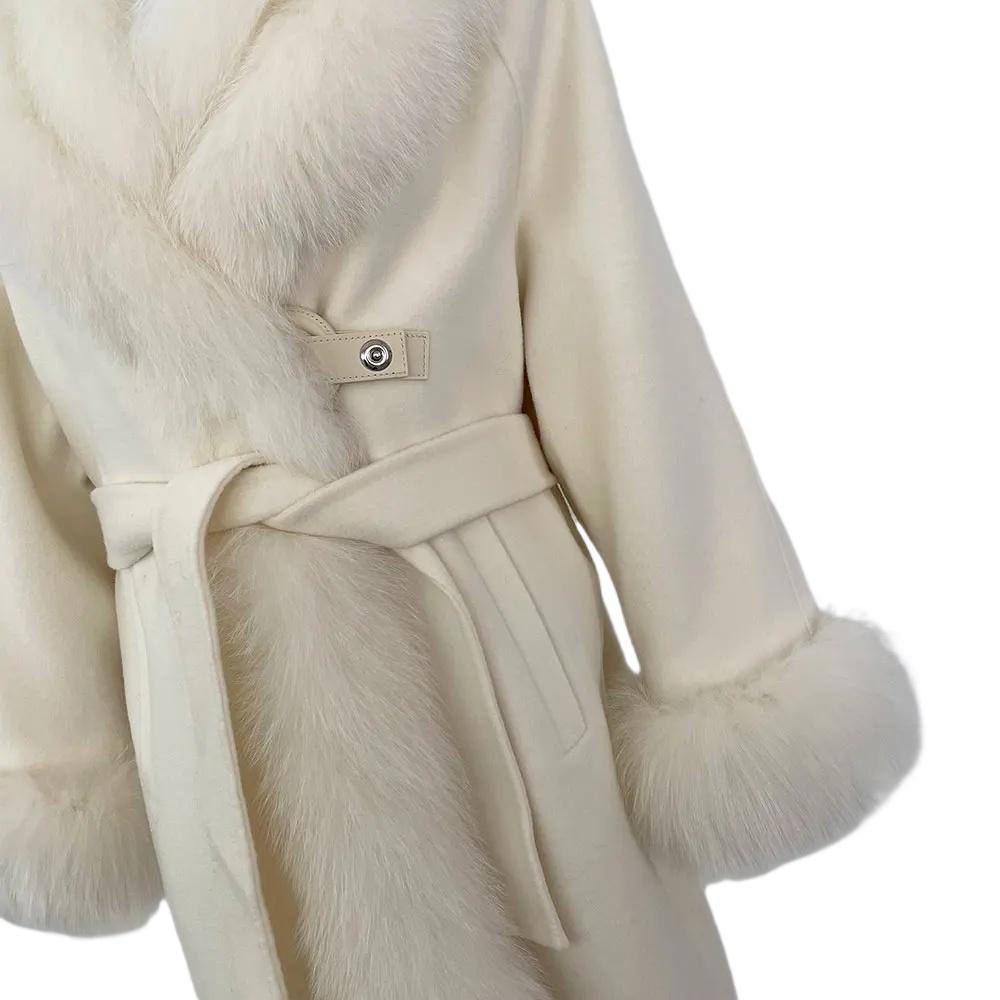 OFTBUY Herbst Winterjacke Natur Echt Big Fox Pelz Kragen Gürtel Lange Dicke Warme Wollmischungen Mantel Frauen Oberbekleidung Streetwear