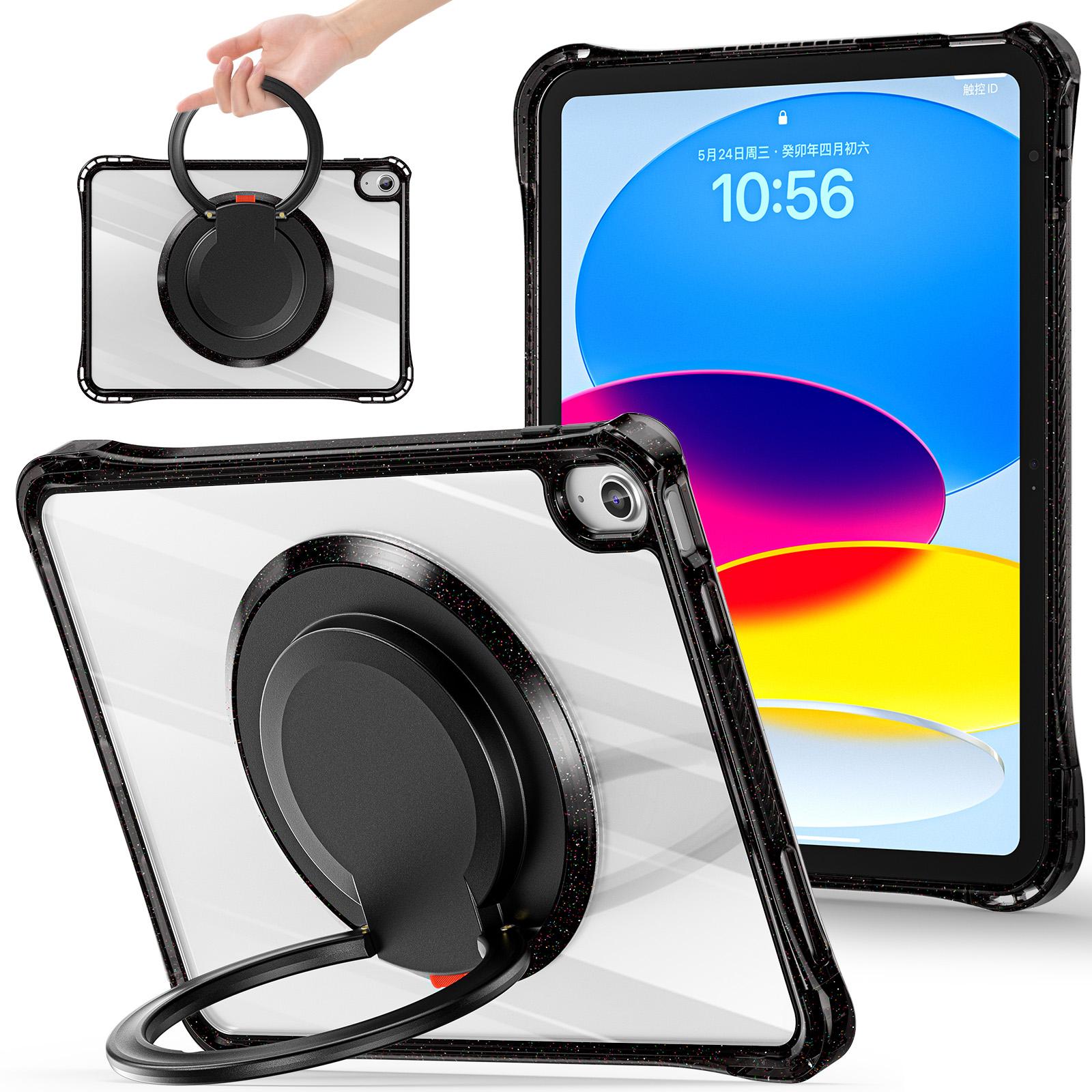 

For iPad (2025)/10.9 (2022) Case Rotating Handle Grip TPU+PC Clear Tablet Cover Black